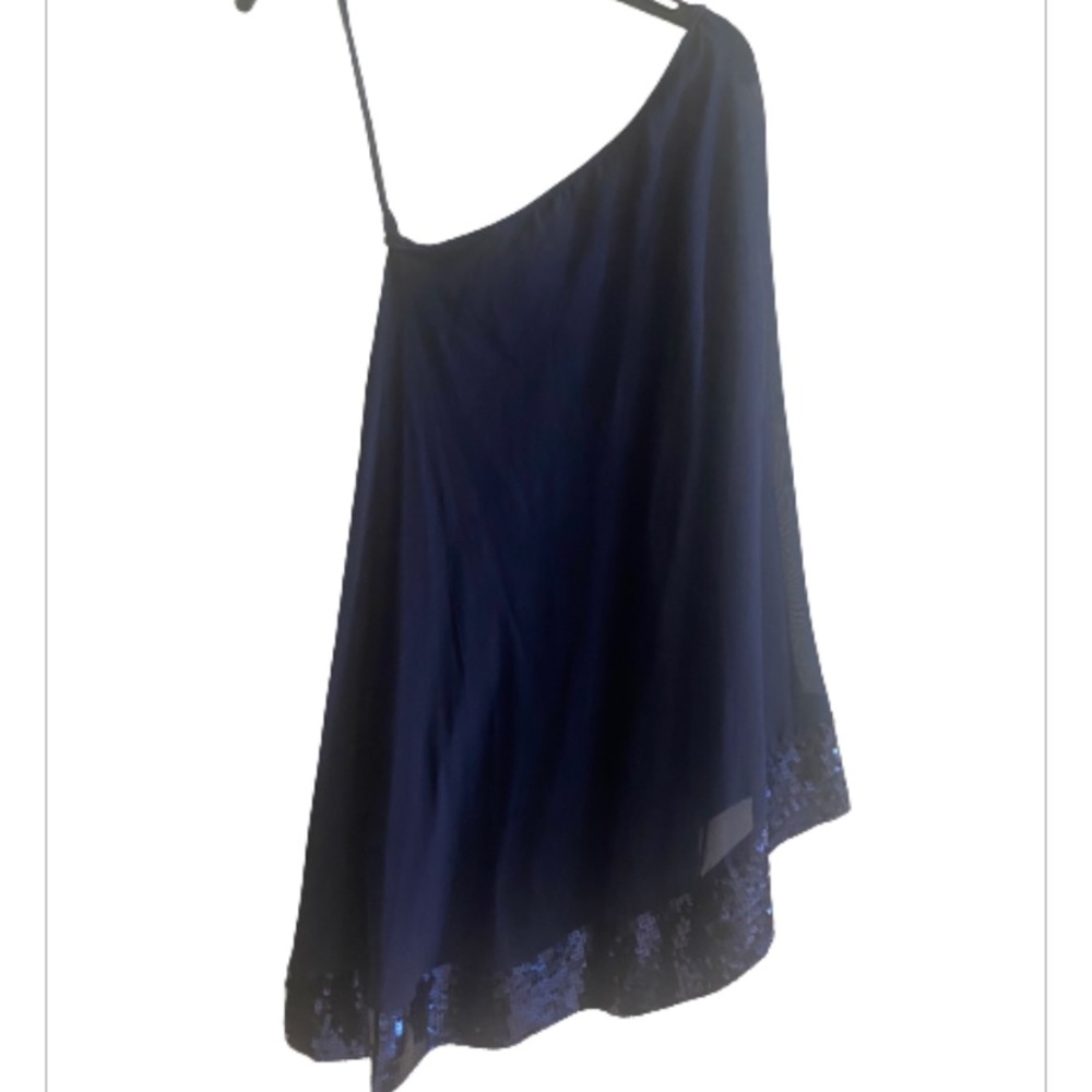 Julie Brown navy blue one shoulder dress. Sequined dress. New. Never worn.